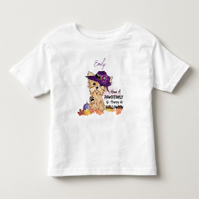 T-shirt Pour Les Tous Petits Yorkie ont un Halloween joyeux et pawsitivement (Devant)