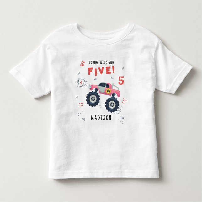 T-shirt Pour Les Tous Petits Young Wild Et Cinq 5E Enfants Monster Car (Devant)