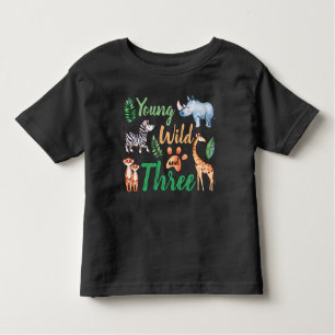 T-shirt Pour Les Tous Petits Young Wild et Three Safari Animal 3ème anniversair