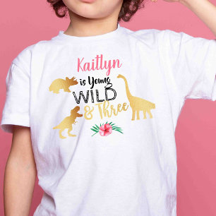 T-shirt Pour Les Tous Petits Young Wild & Three Dinosaur Girls 3e anniversaire