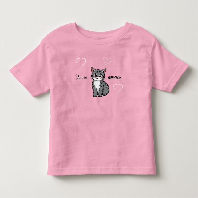 T-shirt Pour Les Tous Petits You're Purr-fect Animated Cat and Hearts Pink (Devant)