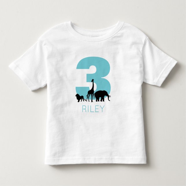 T-shirt Pour Les Tous Petits Zoo anniversaire personnalisé turquoise (Devant)