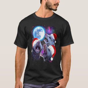 T-shirt Pour Noël trois opossum hurlant à la lune P