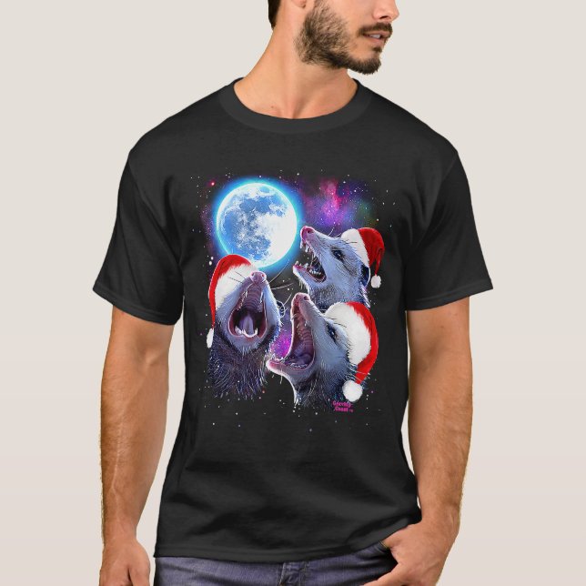 T-shirt Pour Noël trois opossum hurlant à la lune P (Devant)