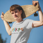 T-shirt Pour Skateboarders Skateboard Graphics Personnalis<br><div class="desc">Créez un équipement personnalisé pour votre patineur favori avec ce tee-shirt graphique thématique de skateboard prêt à être personnalisé avec votre propre message. Il présente des illustrations silhouettes de skateboarders en jaune moutarde, bleu turquoise, rouge foncé, vert et orange rouille. Votre texte s'affiche sous les graphiques en lettres grises au...</div>