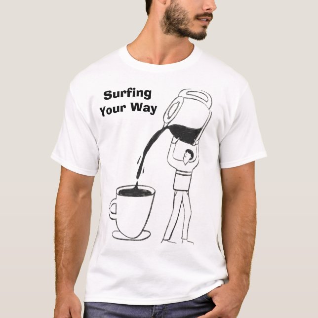 T-shirt pour un grand espresso matinal en surfant (Devant)