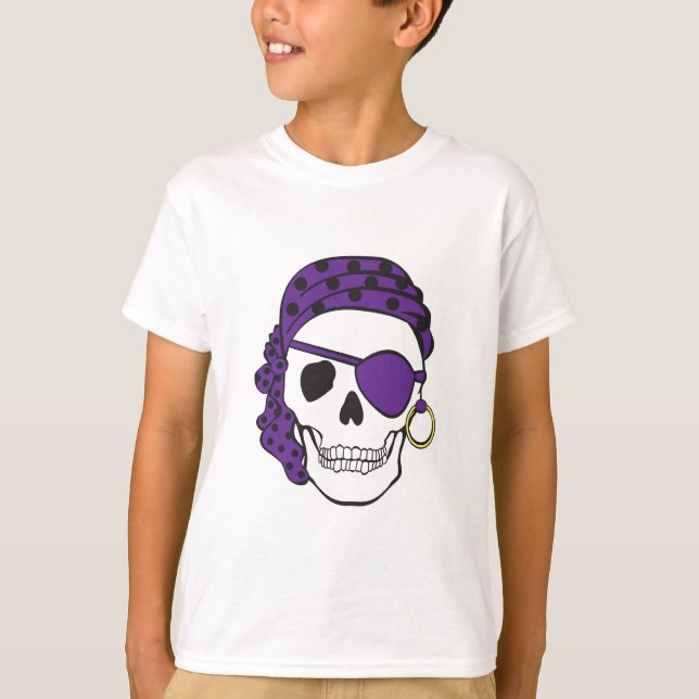 T-shirt pourpre de crâne de pirate (Devant)