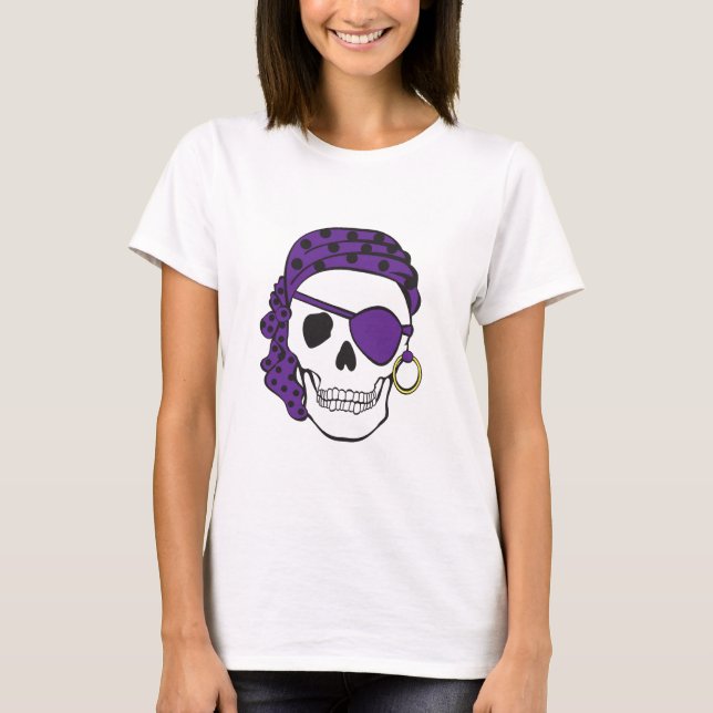 T-shirt pourpre de crâne de pirate (Devant)