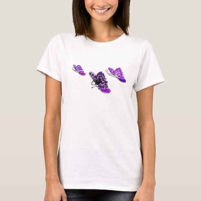 T-shirt pourpre de papillons de Lupie Lucy (Devant)