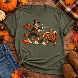 T-shirt Poursuite de Dindon Squelette de Thanksgiving