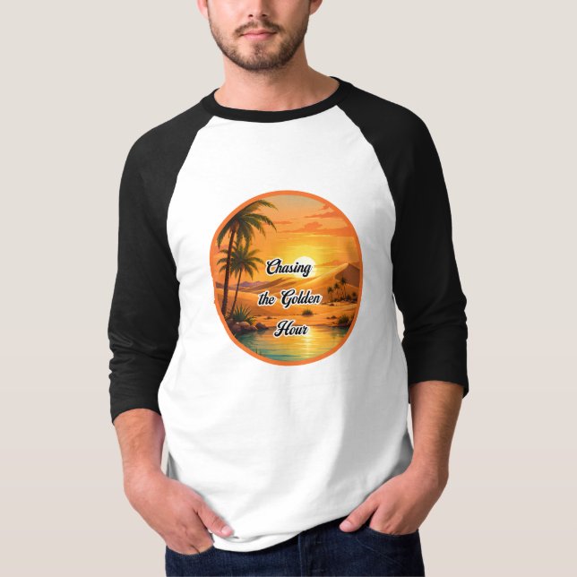 T-shirt Poursuite de l'heure dorée Oasis du coucher de sol (Devant)