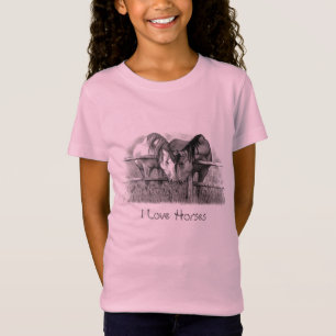 T-Shirt Pousser du nez de chevaux : Dessin au crayon