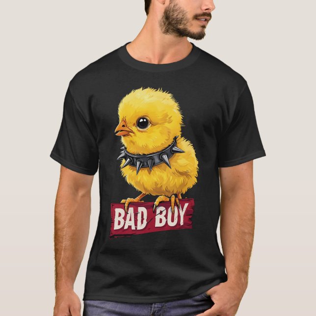 T-shirt Poussin jaune vibrant avec collier à pointes branc (Devant)