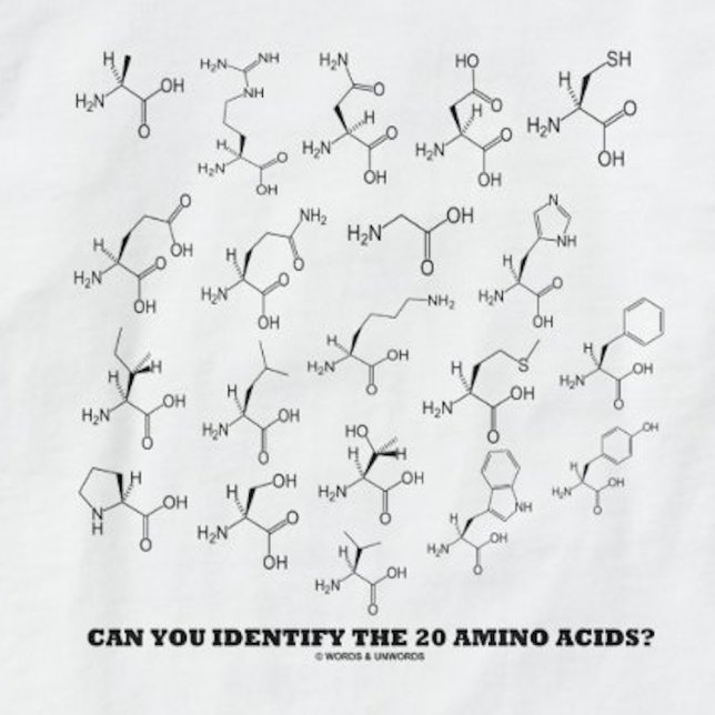 T-shirt Pouvez-Vous Identifier Les 20 Acides Aminés ? Chim (Tee featuring the scientific query "Can You Identify The 20 Amino Acids?")
