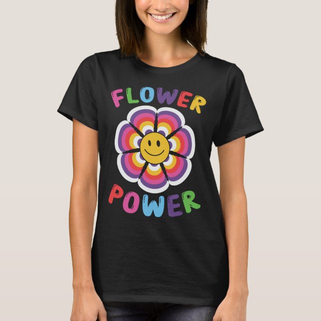 T-shirt Pouvoir-Fleur-Face-Hippie-Smiley (Devant)