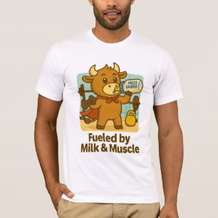 T-shirt Powered by Milk & Muscles - Drôle dessin animé de 