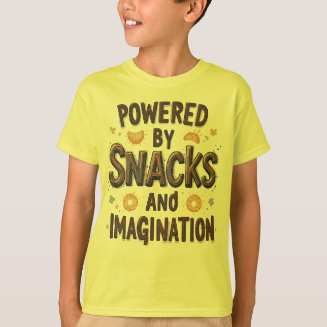 T-shirt Powered by Snacks Imagination Funny Food Quote Typ (Devant)