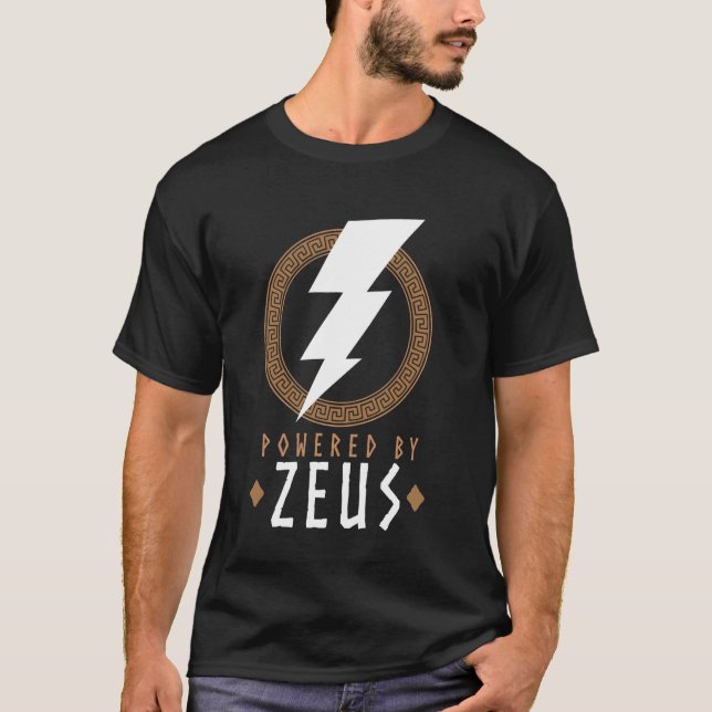 T-shirt Powered by Zeus Lightning Bolt Mythology (Devant)