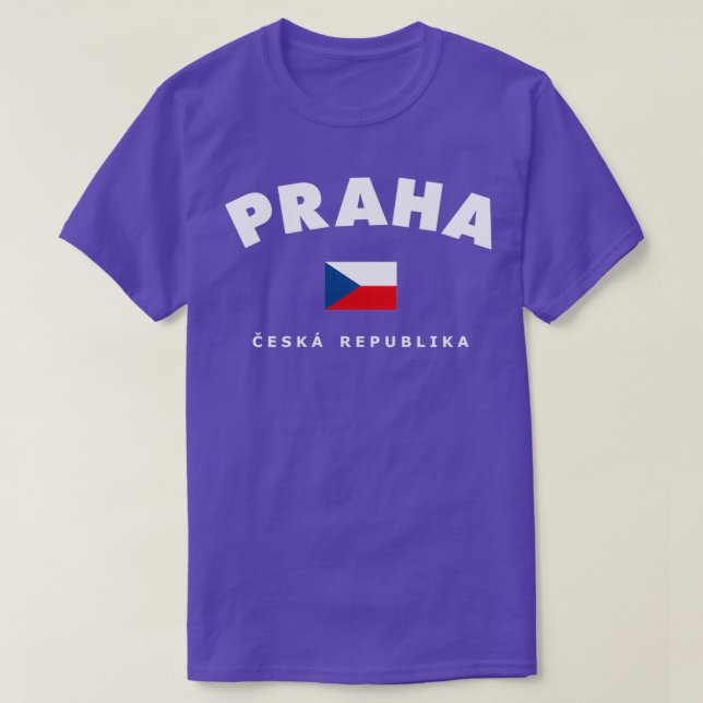 T-shirt Prague République tchèque bleu avec drapeau tchèqu (Design devant)