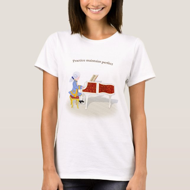 T-shirt "Pratique Conserve Parfait" Mozart Jouer Piano (Devant)