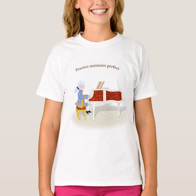T-shirt "Pratique Conserve Parfait" Mozart Jouer Piano (Devant)
