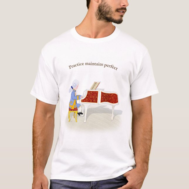 T-shirt Pratique Maintient Parfait Mozart Jouer Piano (Devant)