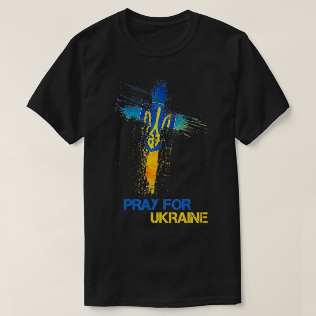 T-shirt Pray For Ukraine God Bless Ukraine Ukrainian Flag  (Design devant)