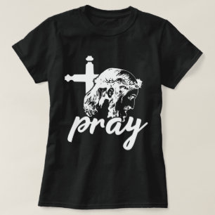T-shirt Pray Typographie Jesus Image Black & White Femmes