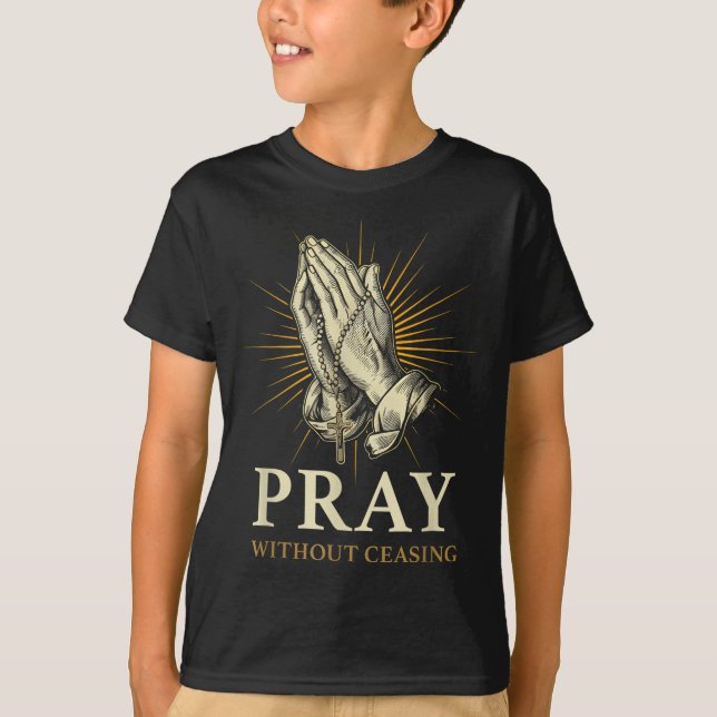 T-shirt Praying Hands Jesus Cross Rosary Faith Devotion Pr (Devant)