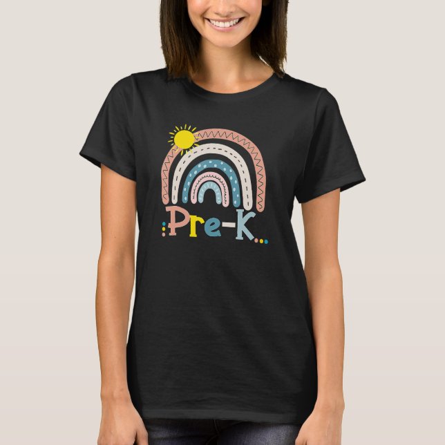 T-shirt Pré K Boho Rainbow Enseignant Joyeux Premier Jour (Devant)