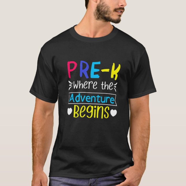 T-shirt Pré K Enseignant Aventure Commence Le Premier Jour (Devant)