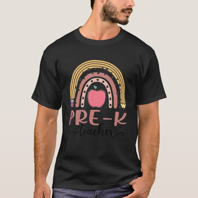 T-shirt Pré K Enseignant Leopard Boho Rainbow Retour À L'É (Devant)