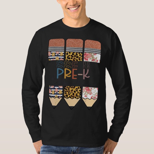 T-shirt Pré K Enseignant Leopard Pencil Retour À L'École (Devant)
