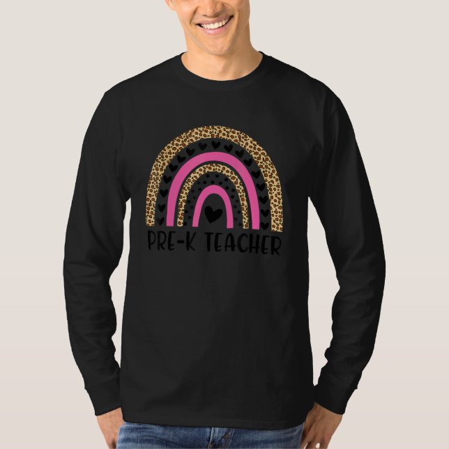 T-shirt Pré K Enseignant Leopard Rainbow Retour À L'École (Devant)