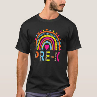 T-shirt Pré K Enseignant Leopard Rainbow Retour À L'École