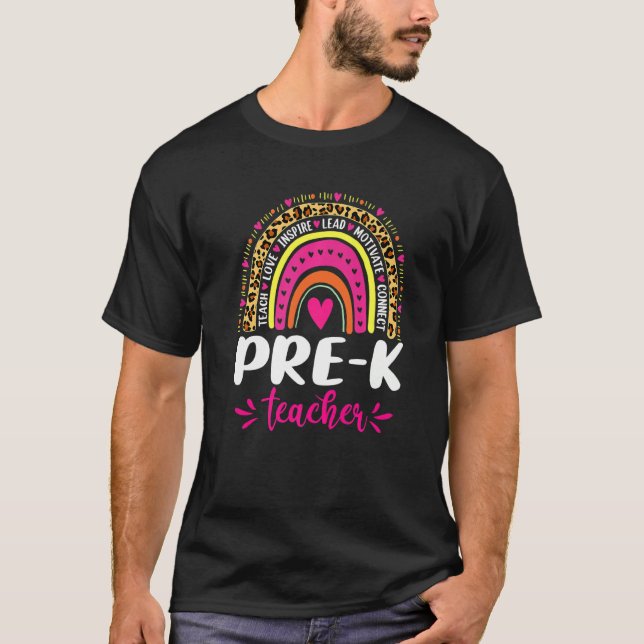 T-shirt Pré K Enseignant Rainbow Leopard Retour À L'École (Devant)