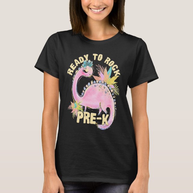 T-shirt Pre K Girls' Dinosaur Pink Dino Back To School Out (Devant)