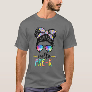 T-shirt Pré K Messy Bun Team Hello Pre K Rocks Team Enseig