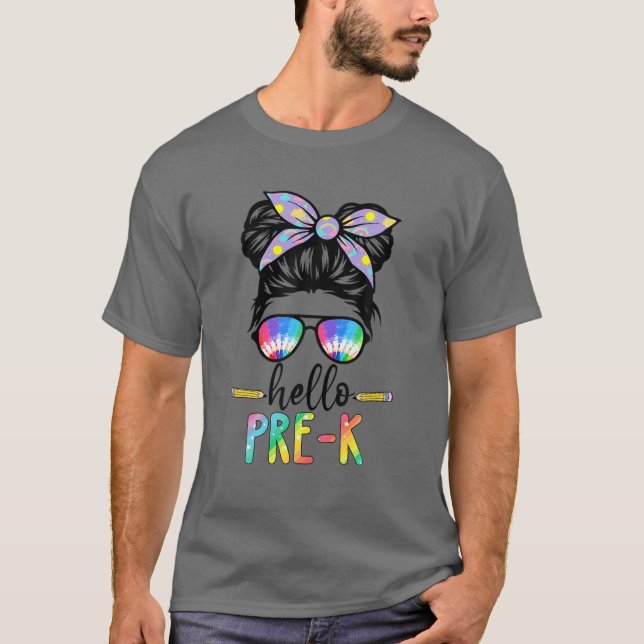 T-shirt Pré K Messy Bun Team Hello Pre K Rocks Team Enseig (Devant)