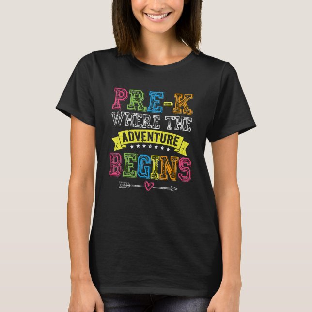T-shirt Pré K Où Commence L'Aventure Enseignant Étudiant (Devant)