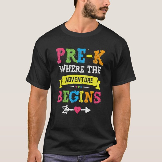 T-shirt Pré K Où L'Aventure Commence L'Enseignant Enfants  (Devant)