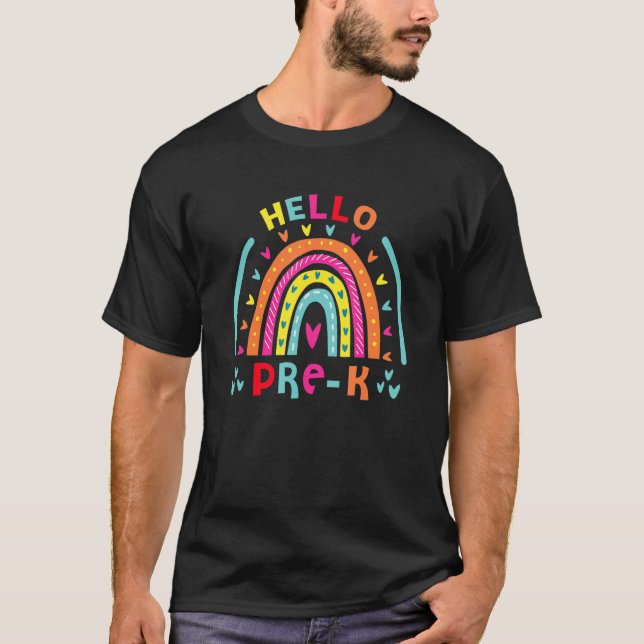 T-shirt Pre K Rainbow Team Hello Kinder Enseignant (Devant)