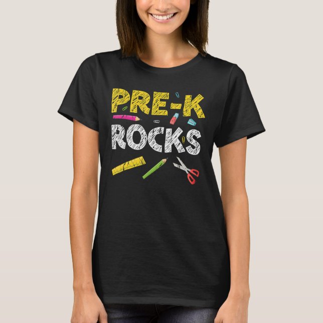 T-shirt Pré K Rocks Retour À L'École Enseignant (Devant)