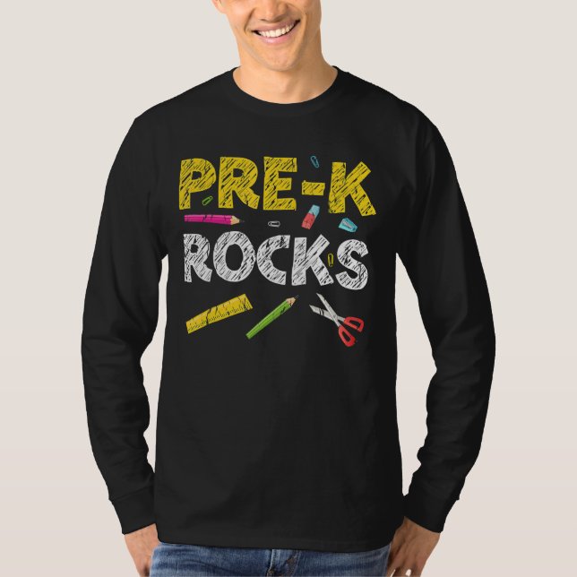 T-shirt Pré K Rocks Retour À L'École Enseignant (Devant)