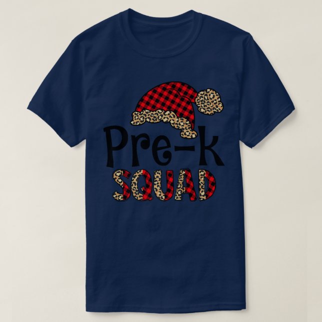T-shirt Pré K Santa Hat Buffalo Plaid Leopard Funny Xmas  (Design devant)