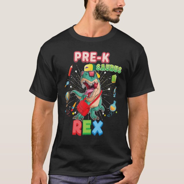 T-shirt Pré K Saurus Dinosaur Rex Retour À L'École Enfant  (Devant)