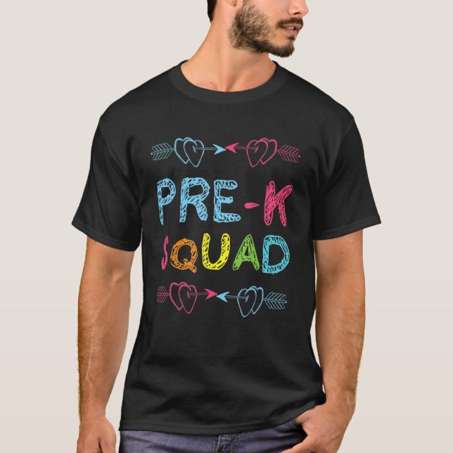 T-shirt Pré K Squad Enseignant Préscolaire Retour À L'Écol (Devant)