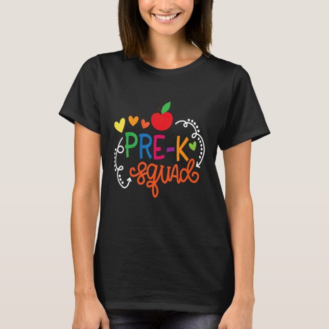T-shirt Pré K Squad Pomme Retour À L'École Enseignant (Devant)
