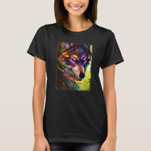 T-shirt Prédateur de tête de loup coloré visage animal col
