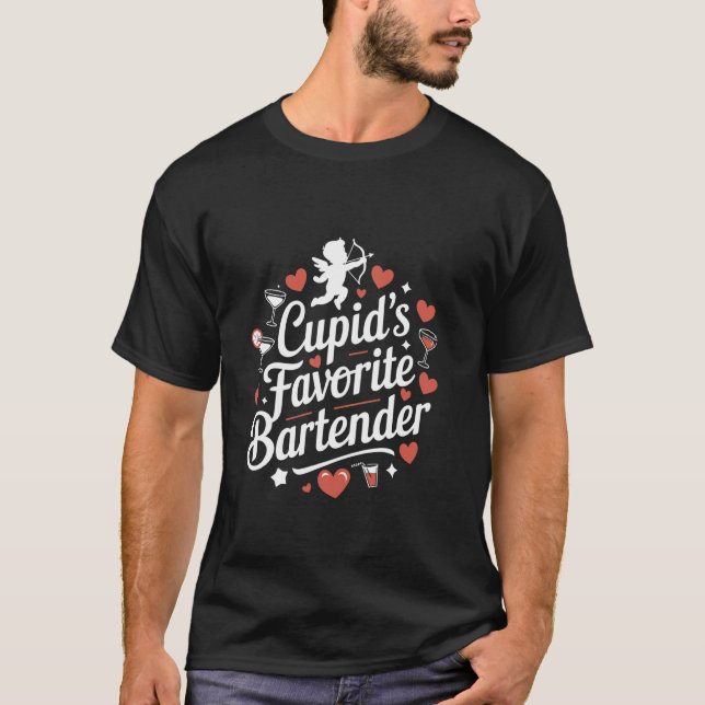 T-shirt Préféré de Cupidon Barman de la Saint-Valentin (Devant)